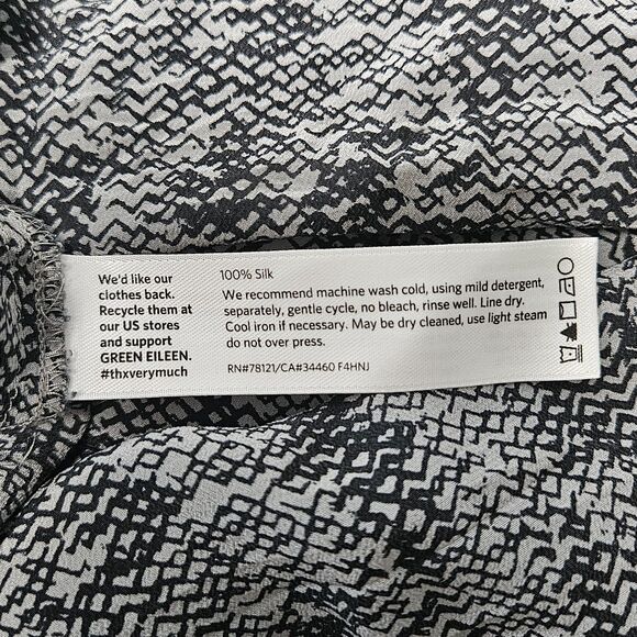 Eileen Fisher 100% Silk Tank Top Black White Abstract Print Sleeveless Blouse‎ L - Picture 5 of 5